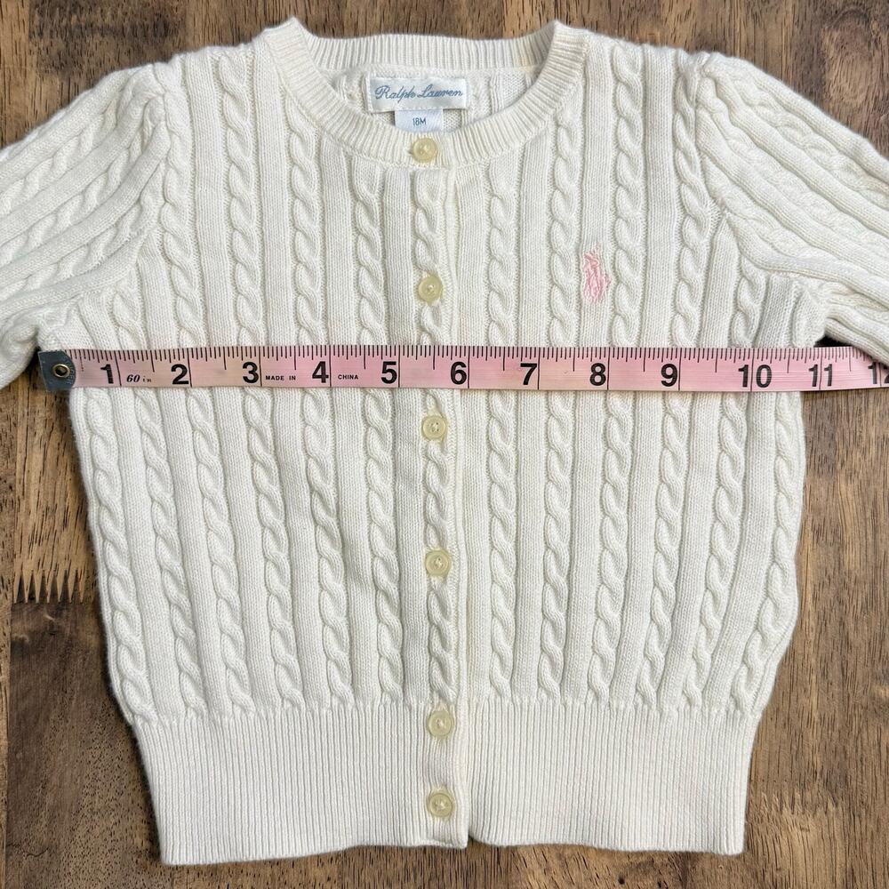 Ralph Lauren Mini-Cable 100% Cotton Cardigan Sweater Logo White Baby 18 Months - Picture 7 of 11